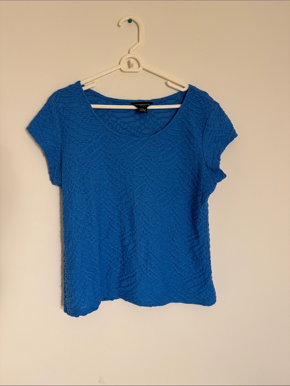 Liz Claiborne Royal Blue Textured Scoop Neck Short Sleeve Top
